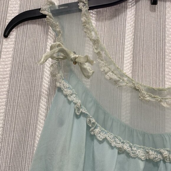 Vintage Pandora Lingerie 2 Pc‎ Set Mint Blue Green Sheer Lace Nylon Size M - Picture 3 of 13